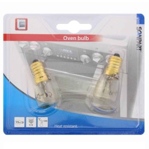 Scanpart Backofenlampe T22, E14 Gewinde, 15Watt, 300 Grad hitzebeständig, 2 Stück Packung