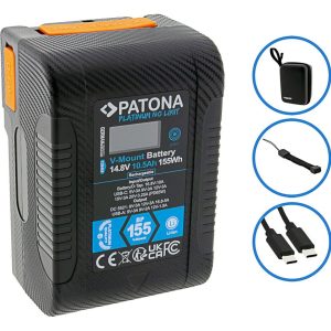 PATONA Platinum V-Mount Akku BP-155W PD65 155Wh USB-C USB-A D-Tap DC-out inkl. Hardcase