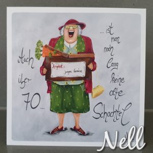 Postkarte „Auch über 70…ist man noch lang keine alte Schachtel“