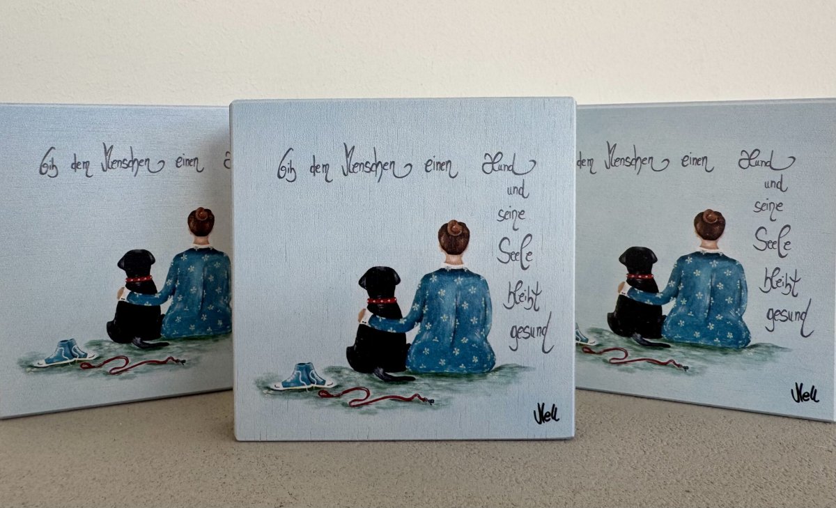 HOLZBILD 10cm x 10cm „Gib dem Menschen einen Hund und seine Seele bleibt gesund“ – Bild 2