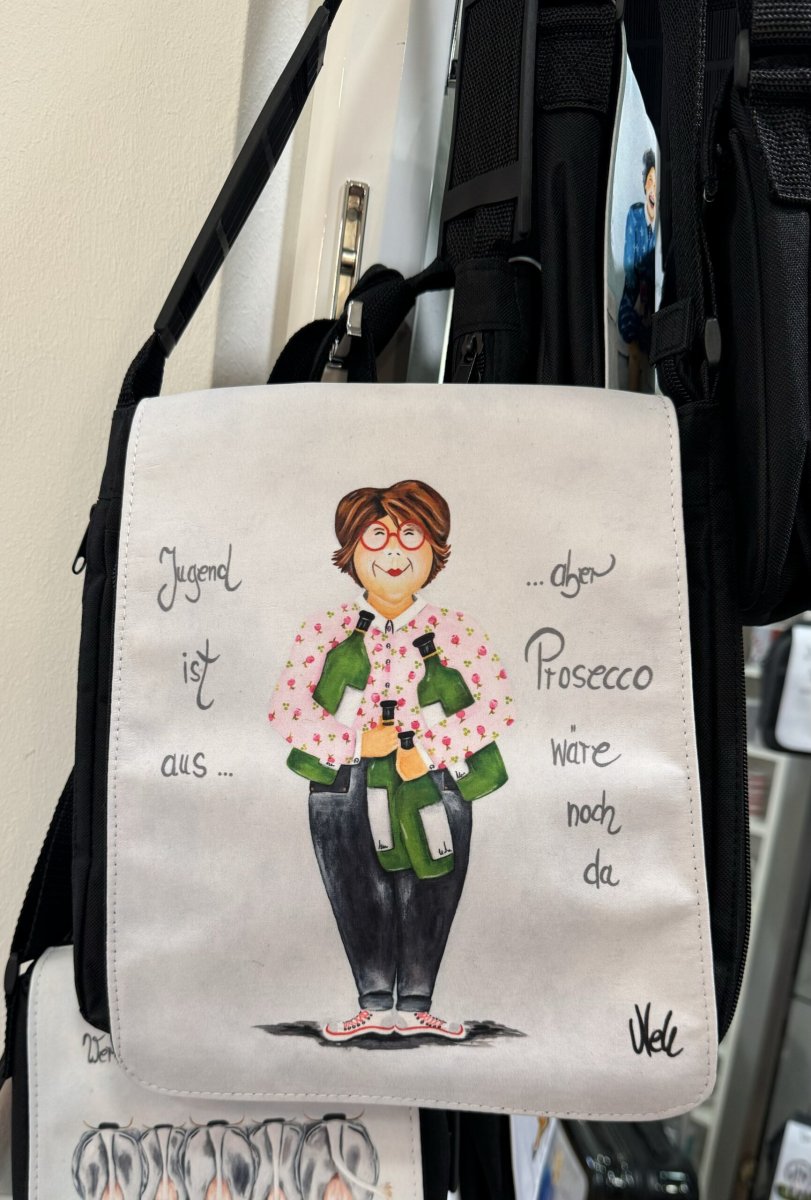 Tasche/Umhängetasche (groß) „Jugend ist aus….aber Prosecco wäre noch da“