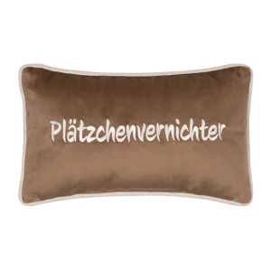 Plätzchenvernichter – kleines Weihnachtskissen mit Spruch | 32 × 18 cm
