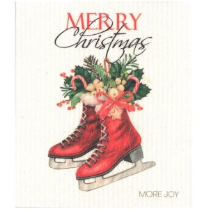 Dishcloth Vintage Skates Merry Christmas