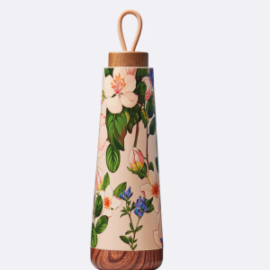 Bioloco Loop Bottle Edelstahl – florale Thermoflasche 500 ml mit Holzdeckel